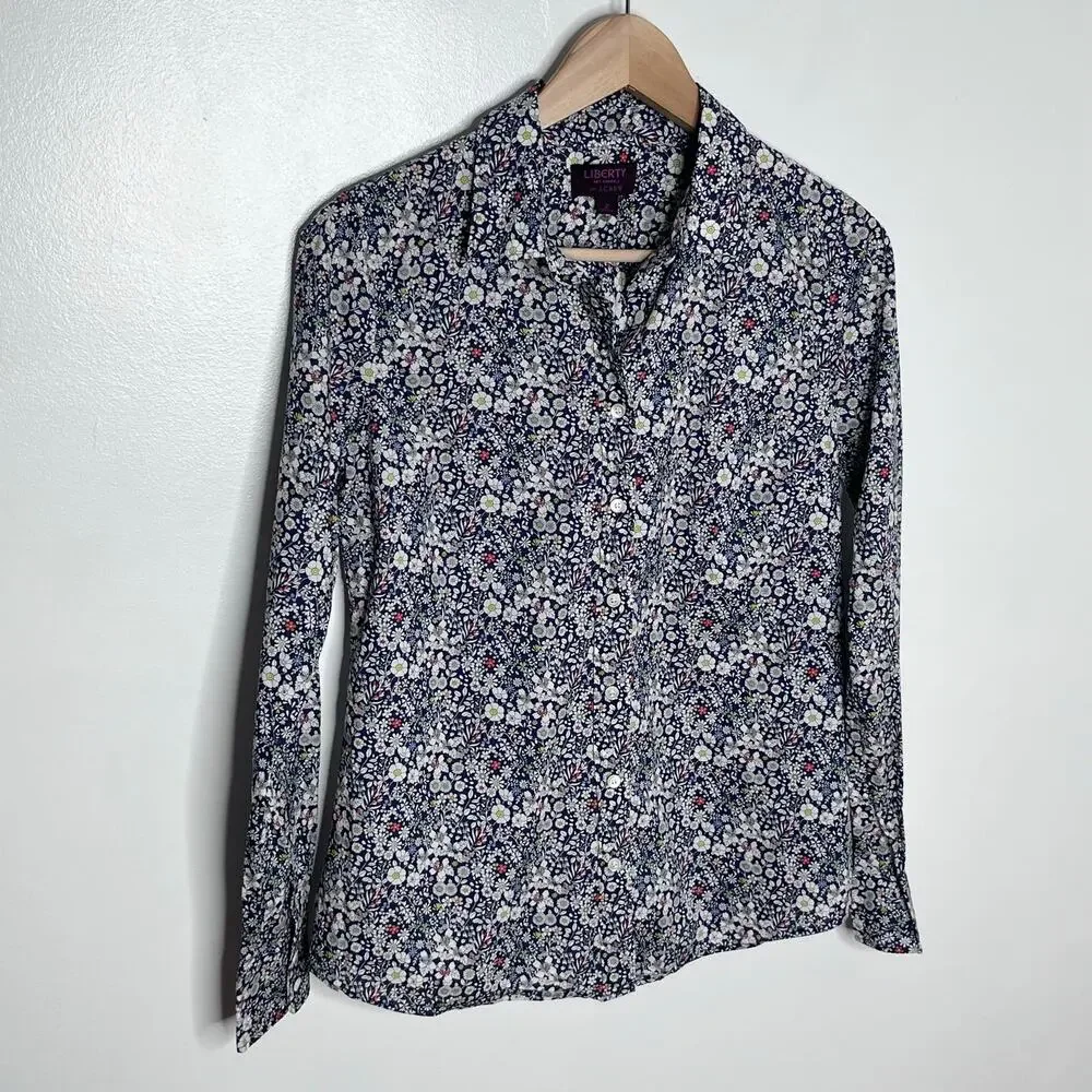 J.Crew Liberty Art Fabrics Floral Button Shirt Blouse Cotton Size 2 Women’s